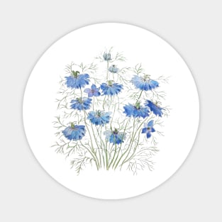 blue purple nigella flowers watercolor Magnet